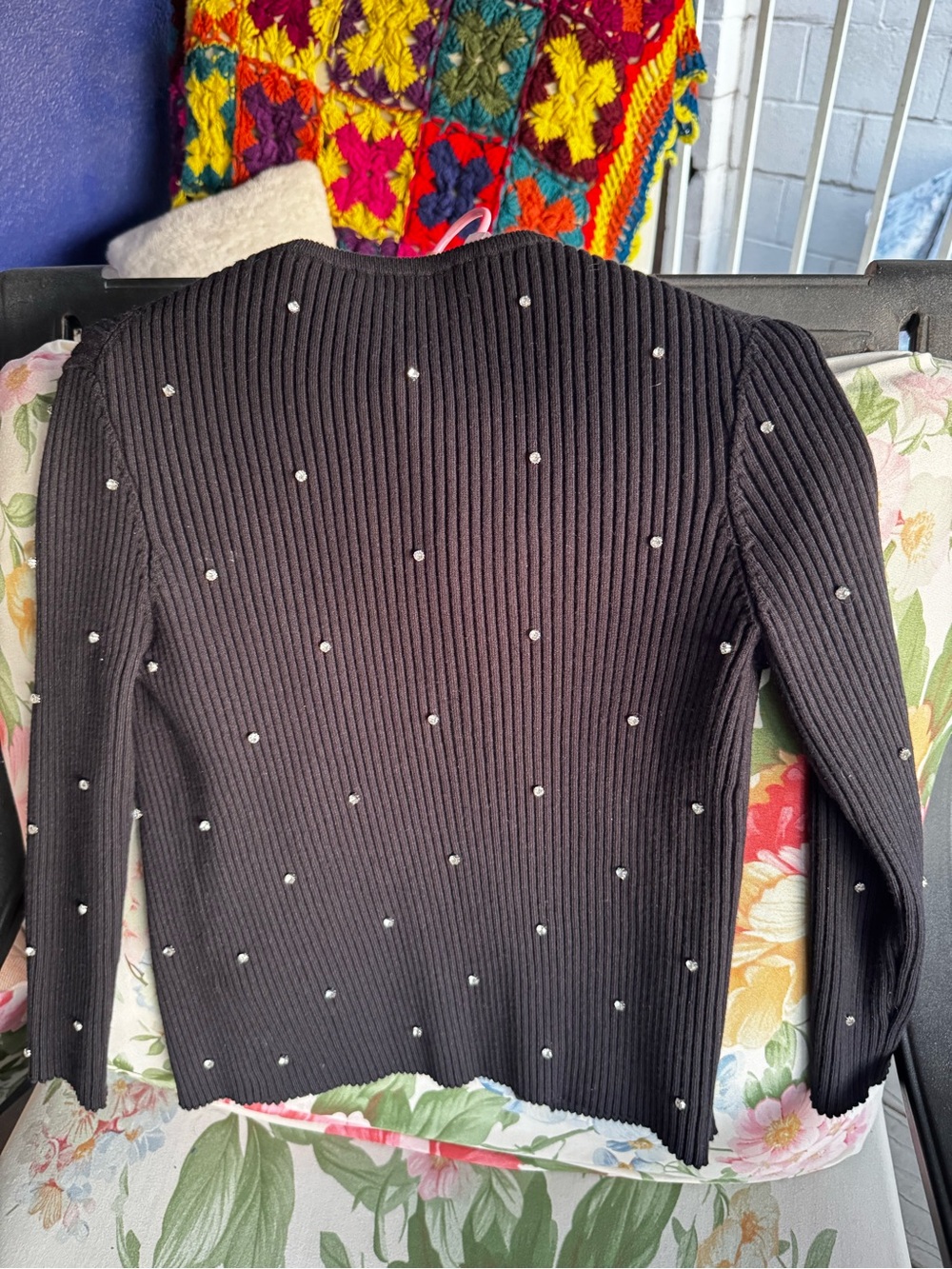 Zara Black Ribbed Cardigan with Rhinestone Studs - Picture 4 of 4